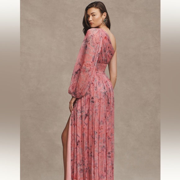 BHLDN Iris one shoulder gown cut out printed chiffon gown. - Picture 3 of 3